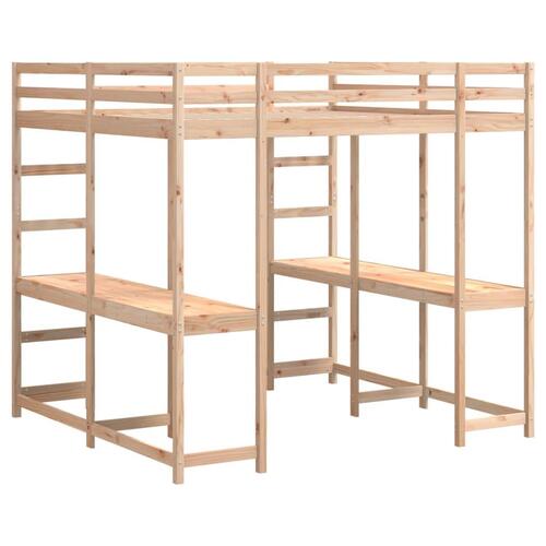Højseng med skrivebord 160x200 cm massivt fyrretræ