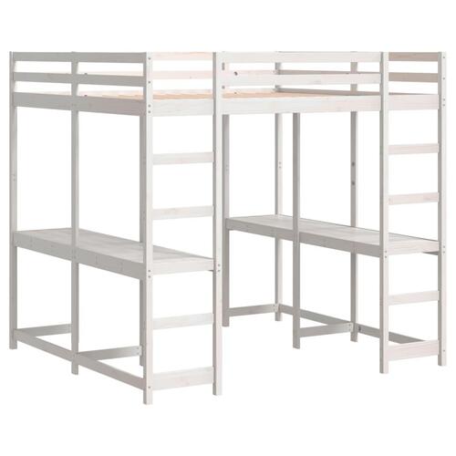 Højseng med skrivebord 180x200 cm massivt fyrretræ hvid