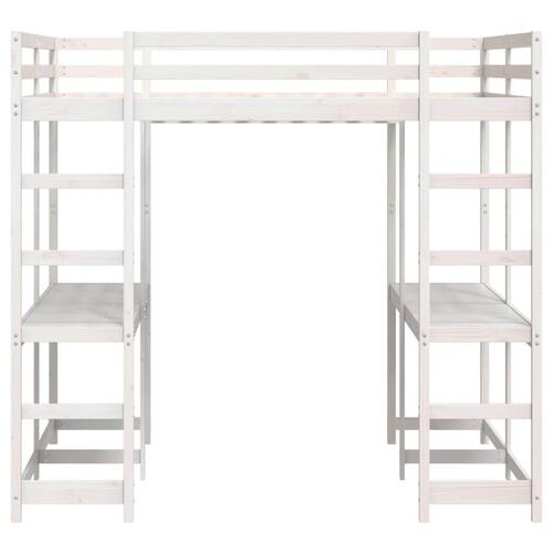 Højseng med skrivebord 180x200 cm massivt fyrretræ hvid