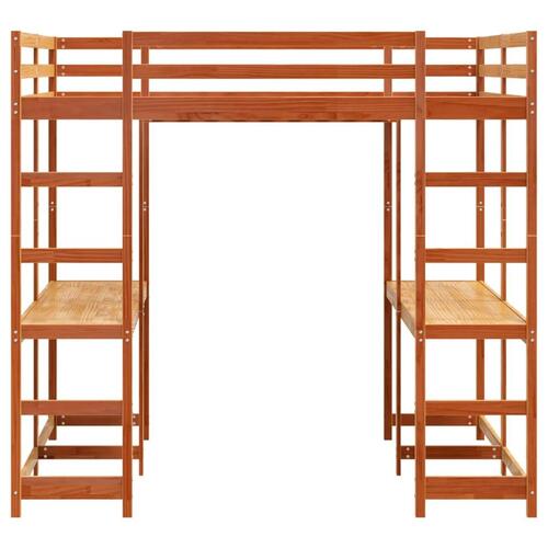 Højseng med skrivebord 140x200 cm massivt fyrretræ gyldenbrun