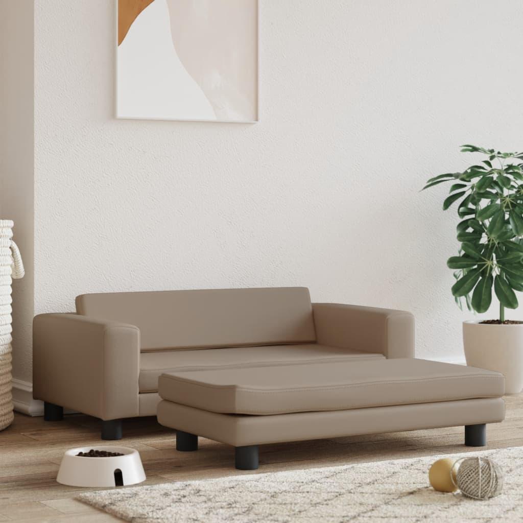 Hundeseng med forlængelse 100x50x30 cm kunstlæder cappuccino