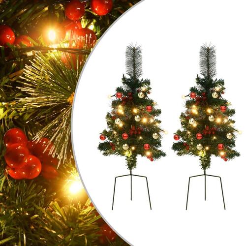 Kunstige juletræer med lys 2 stk. til havesti 76 cm PVC