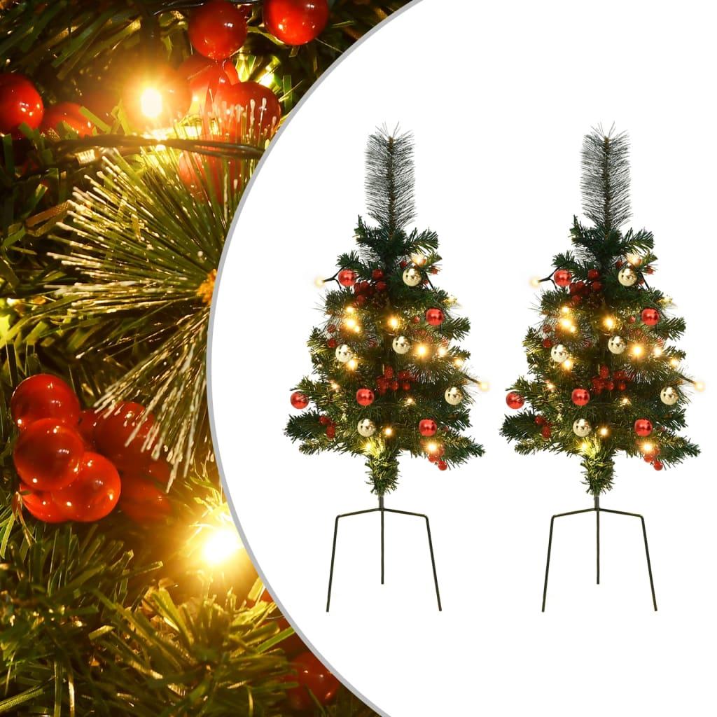 Kunstige juletræer med lys 2 stk. til havesti 76 cm PVC