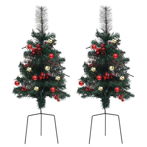 Kunstige juletræer med lys 2 stk. til havesti 76 cm PVC
