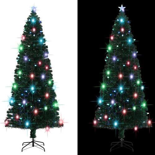 Juletræ med juletræsfod og lys 240 cm fiberoptisk