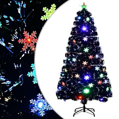 Juletræ med LED-snefnug 120 cm fiberoptik sort