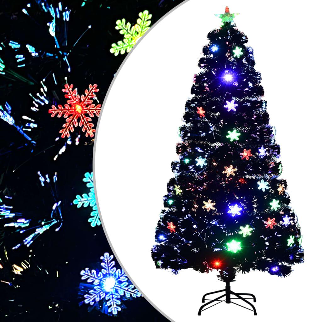 Juletræ med LED-snefnug 120 cm fiberoptik sort