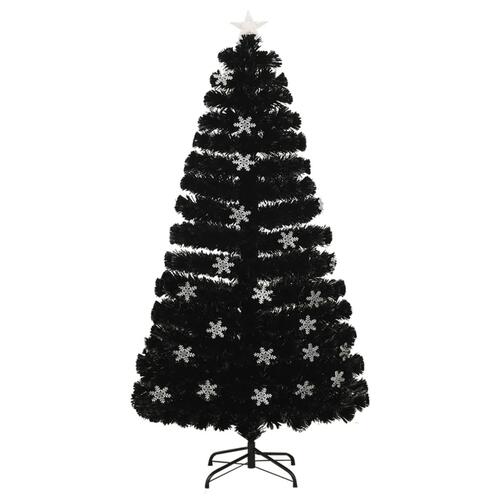 Juletræ med LED-snefnug 120 cm fiberoptik sort