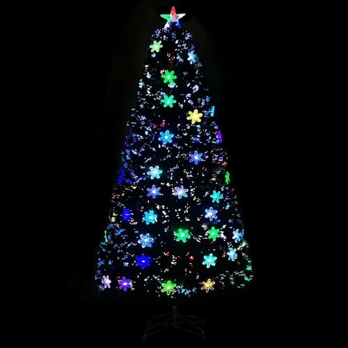 Juletræ med LED-snefnug 120 cm fiberoptik sort