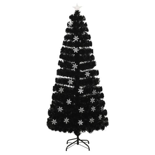 Juletræ med LED-snefnug 180 cm fiberoptik sort
