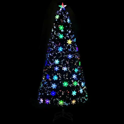Juletræ med LED-snefnug 180 cm fiberoptik sort