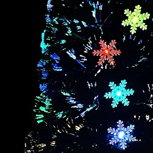 Juletræ med LED-snefnug 180 cm fiberoptik sort
