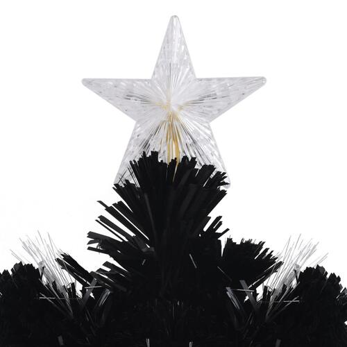 Juletræ med LED-snefnug 180 cm fiberoptik sort