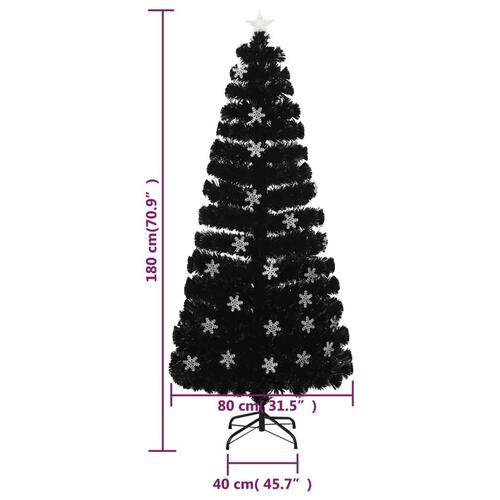 Juletræ med LED-snefnug 180 cm fiberoptik sort