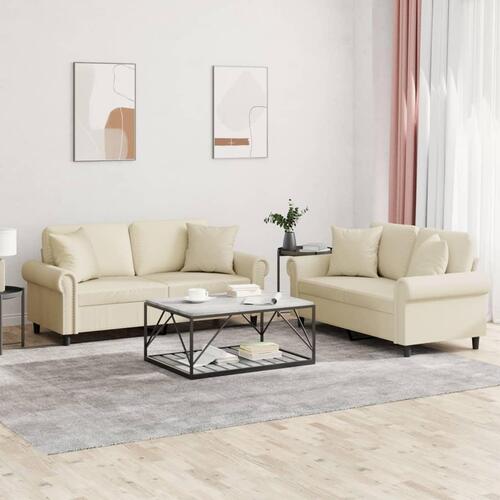 2 personers sofa med puder kunstlæder cremefarvet