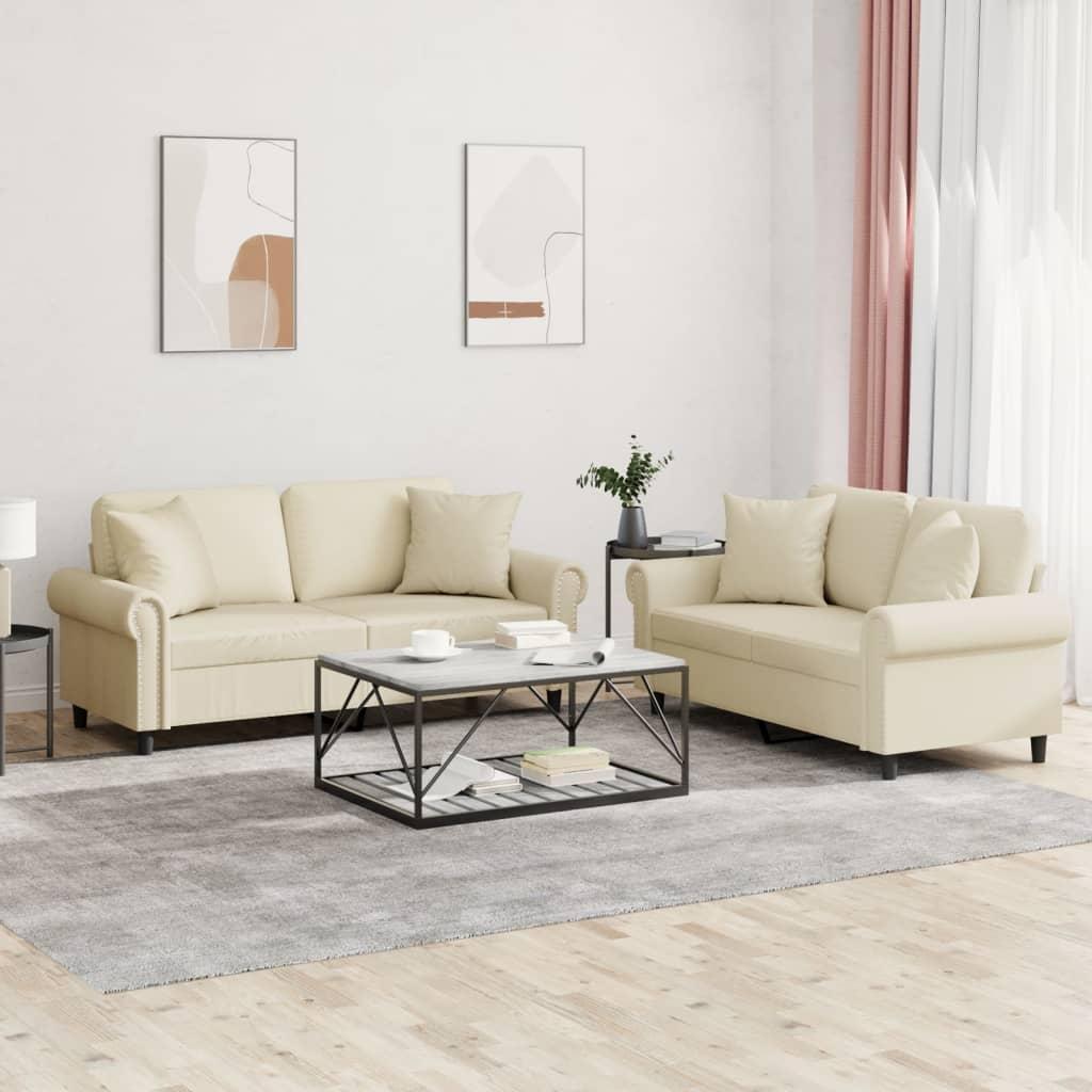 2 personers sofa med puder kunstlæder cremefarvet
