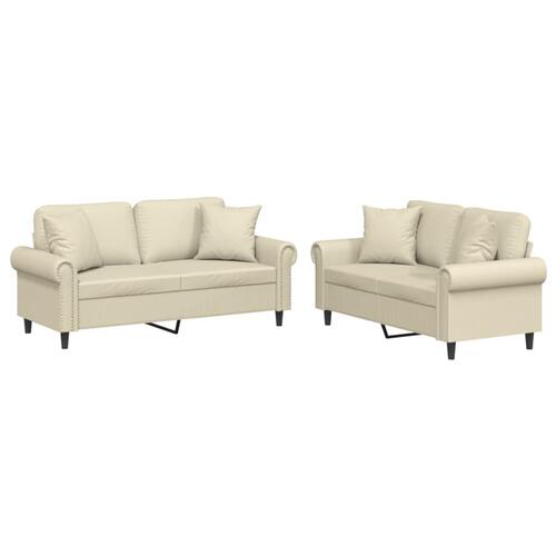 2 personers sofa med puder kunstlæder cremefarvet