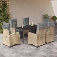 Spisebordssæt til haven 7 dele med hynder polyrattan beige
