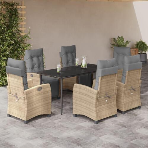 Spisebordssæt til haven 7 dele med hynder polyrattan beige