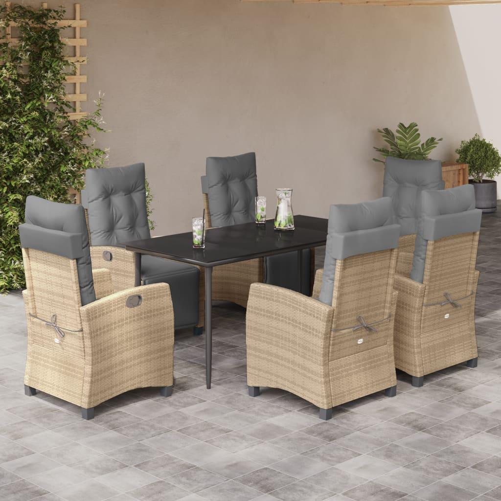 Spisebordssæt til haven 7 dele med hynder polyrattan beige