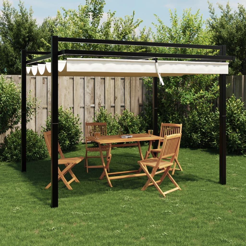 Pavillon med sammenrulleligt tag 3x3 cm aluminium cremefarvet