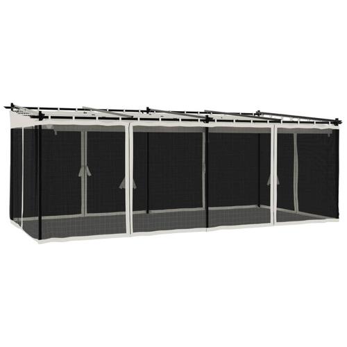 Pavillon 6x3 m mesh-vægge stål cremefarvet