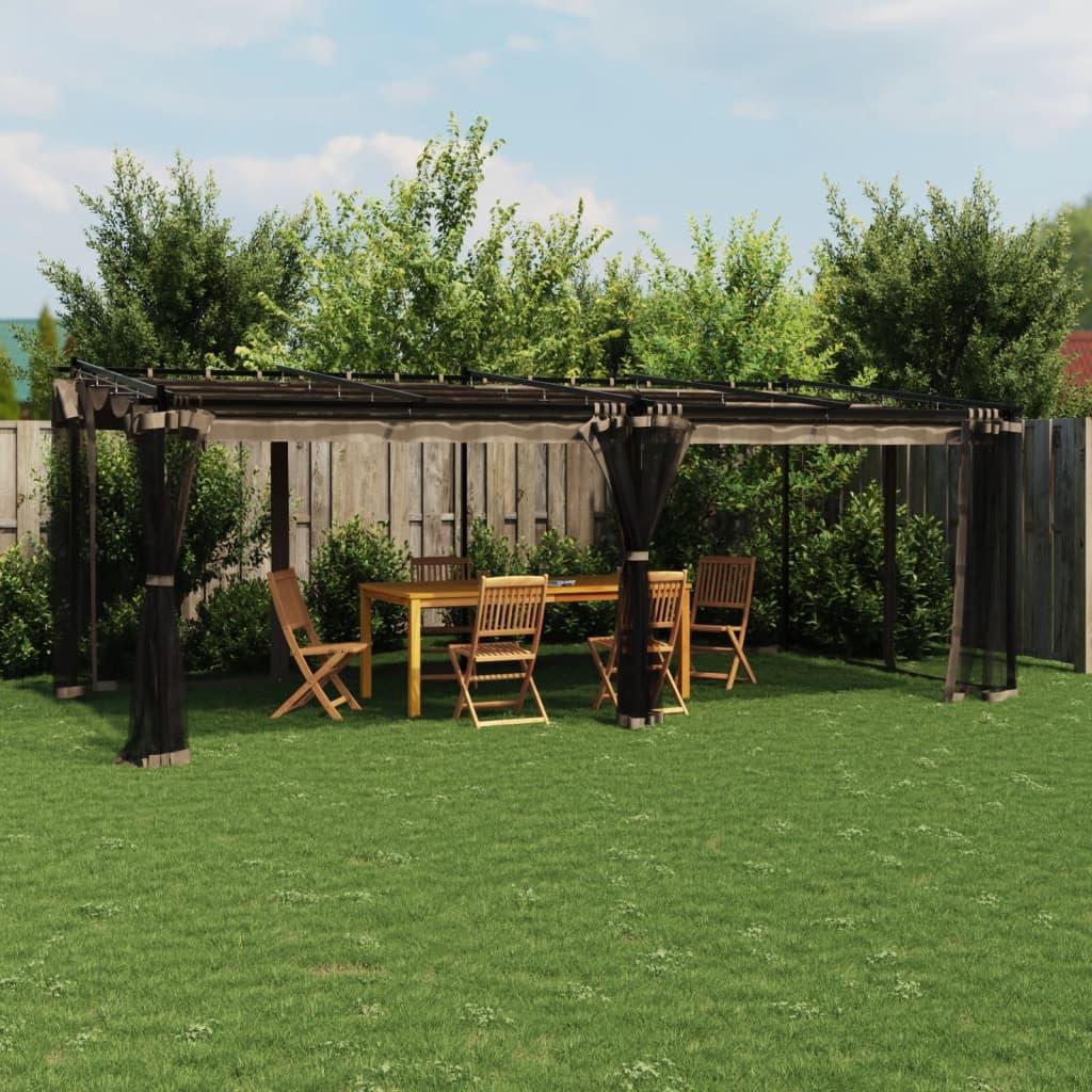 Pavillon 6x3 m mesh-vægge stål gråbrun