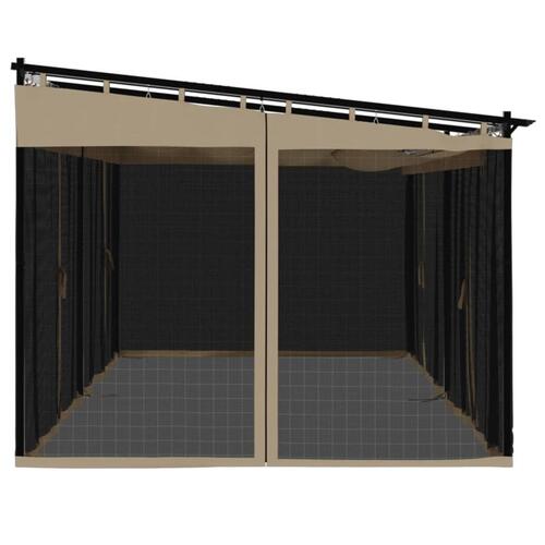 Pavillon 6x3 m mesh-vægge stål gråbrun
