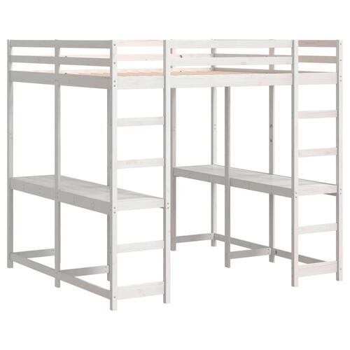 Højseng med skrivebord 200x200 cm massivt fyrretræ hvid