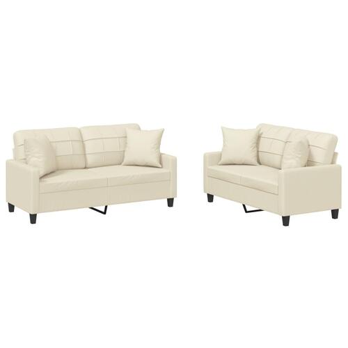 2 personers sofa med puder kunstlæder cremefarvet