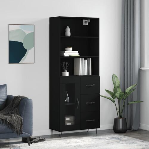 Højskab 69,5x34x180 cm konstrueret træ sort