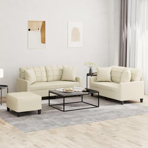 3 personers sofa med puder kunstlæder cremefarvet