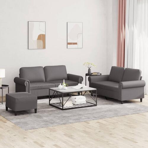3 personers sofa med hynder kunstlæder grå