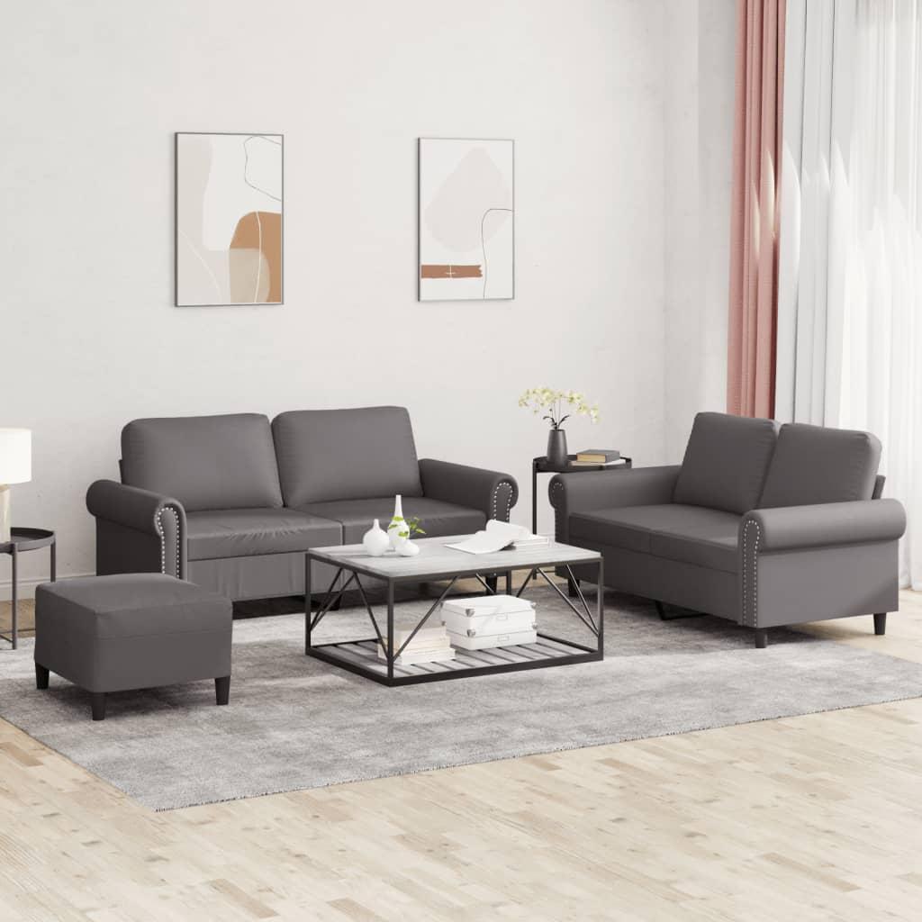 3 personers sofa med hynder kunstlæder grå