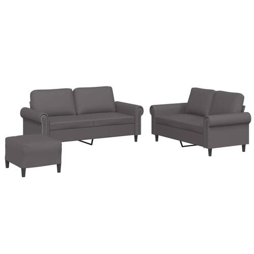 3 personers sofa med hynder kunstlæder grå