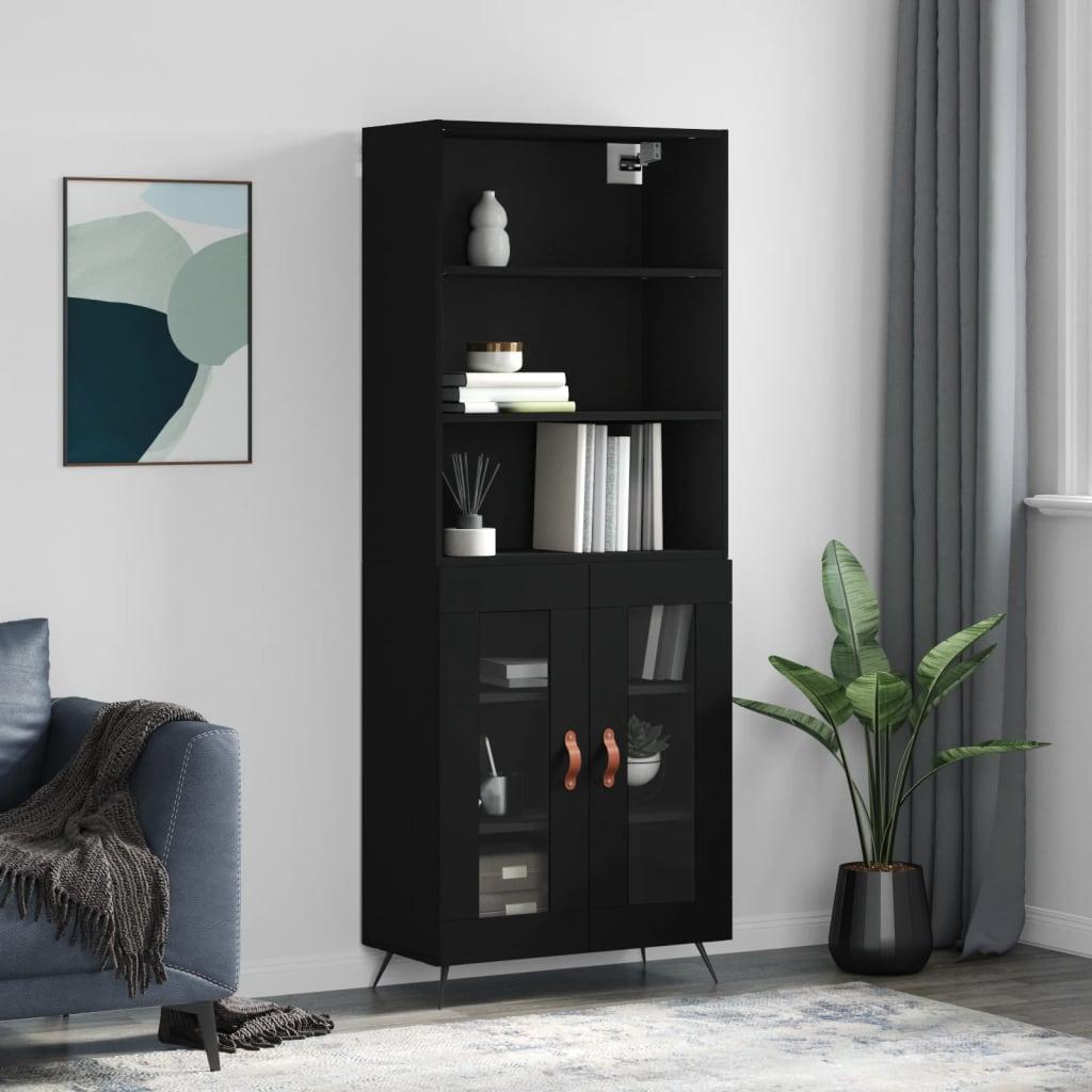 Højskab 69,5x34x180 cm konstrueret træ sort