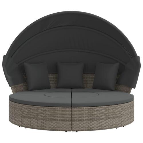 Udendørs loungeseng med tag og hynder polyrattan grå