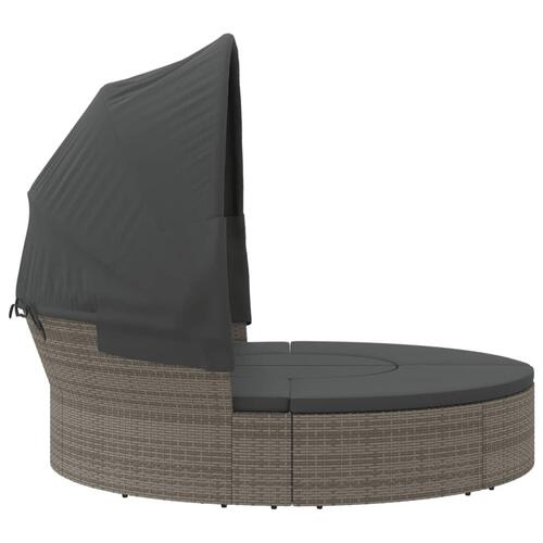 Udendørs loungeseng med tag og hynder polyrattan grå