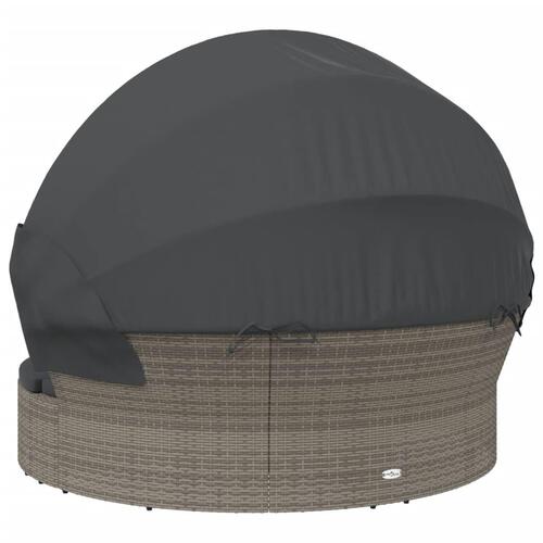 Udendørs loungeseng med tag og hynder polyrattan grå