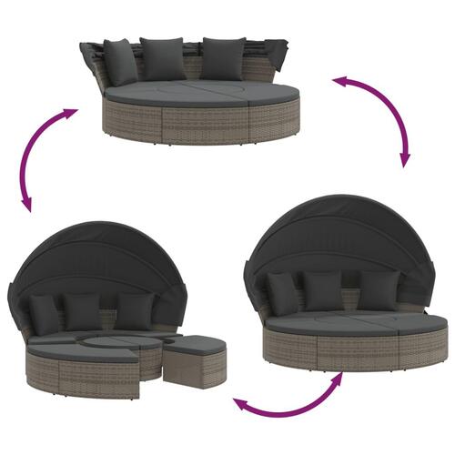 Udendørs loungeseng med tag og hynder polyrattan grå