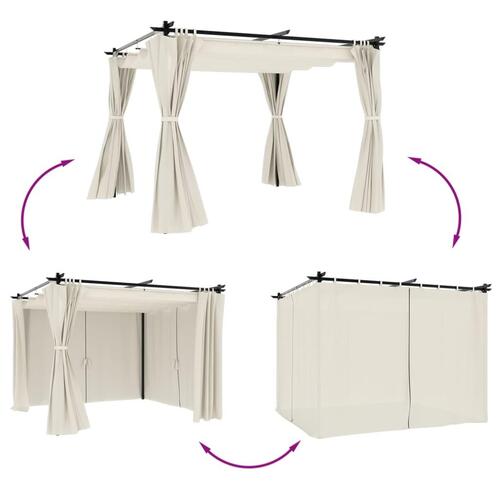 Pavillon 3x3 m med gardiner stål cremefarvet