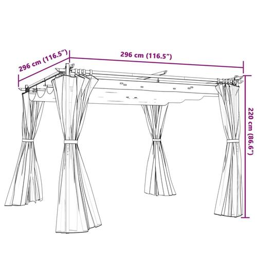 Pavillon 3x3 m med gardiner stål cremefarvet