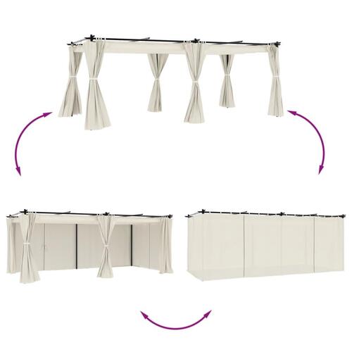 Pavillon 6x3 m med gardiner stål cremefarvet