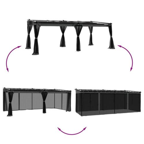 Pavillon 6x3 m mesh-vægge stål antracitgrå