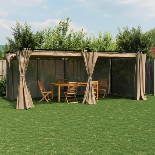 Pavillon 6x3 m med gardiner stål gråbrun