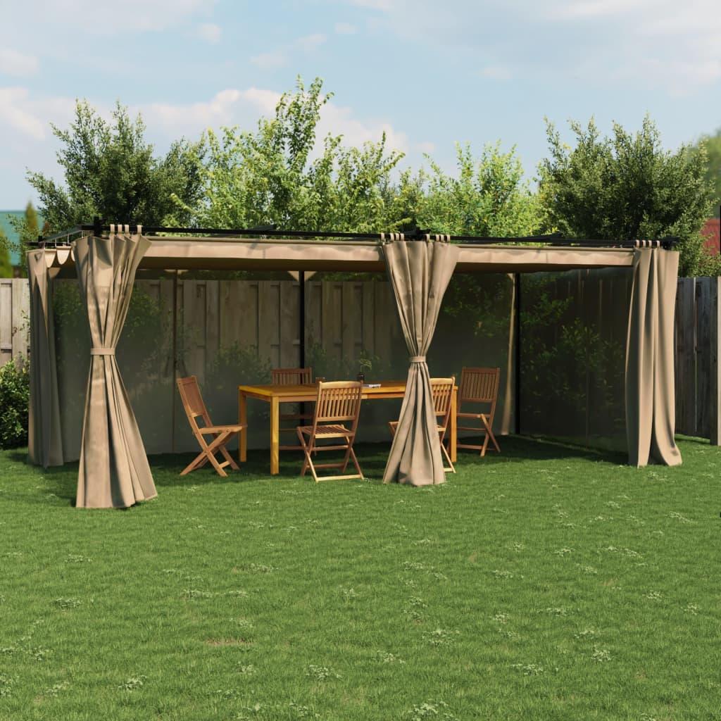 Pavillon 6x3 m med gardiner stål gråbrun