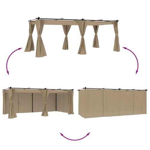 Pavillon 6x3 m med gardiner stål gråbrun