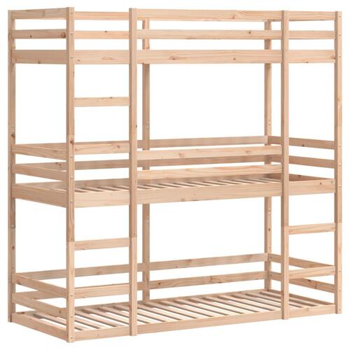 Tredobbelt køjeseng 75x190 cm massivt fyrretræ