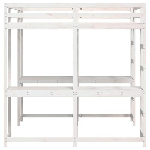 Højseng med skrivebord 160x200 cm massivt fyrretræ hvid