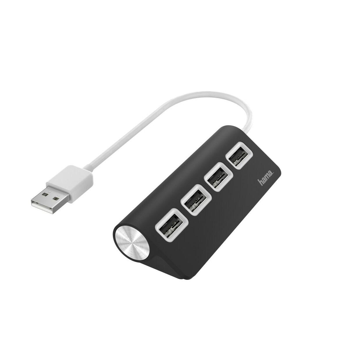 Hama USB 2.0 Hub 4 porte - Sort (15 cm) billede